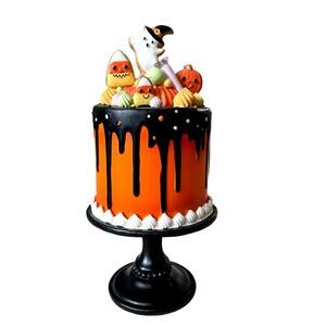 Ghoulish Halloween Candy Corn Ghost Cake Decor 13in Resin Black & Orange NEW